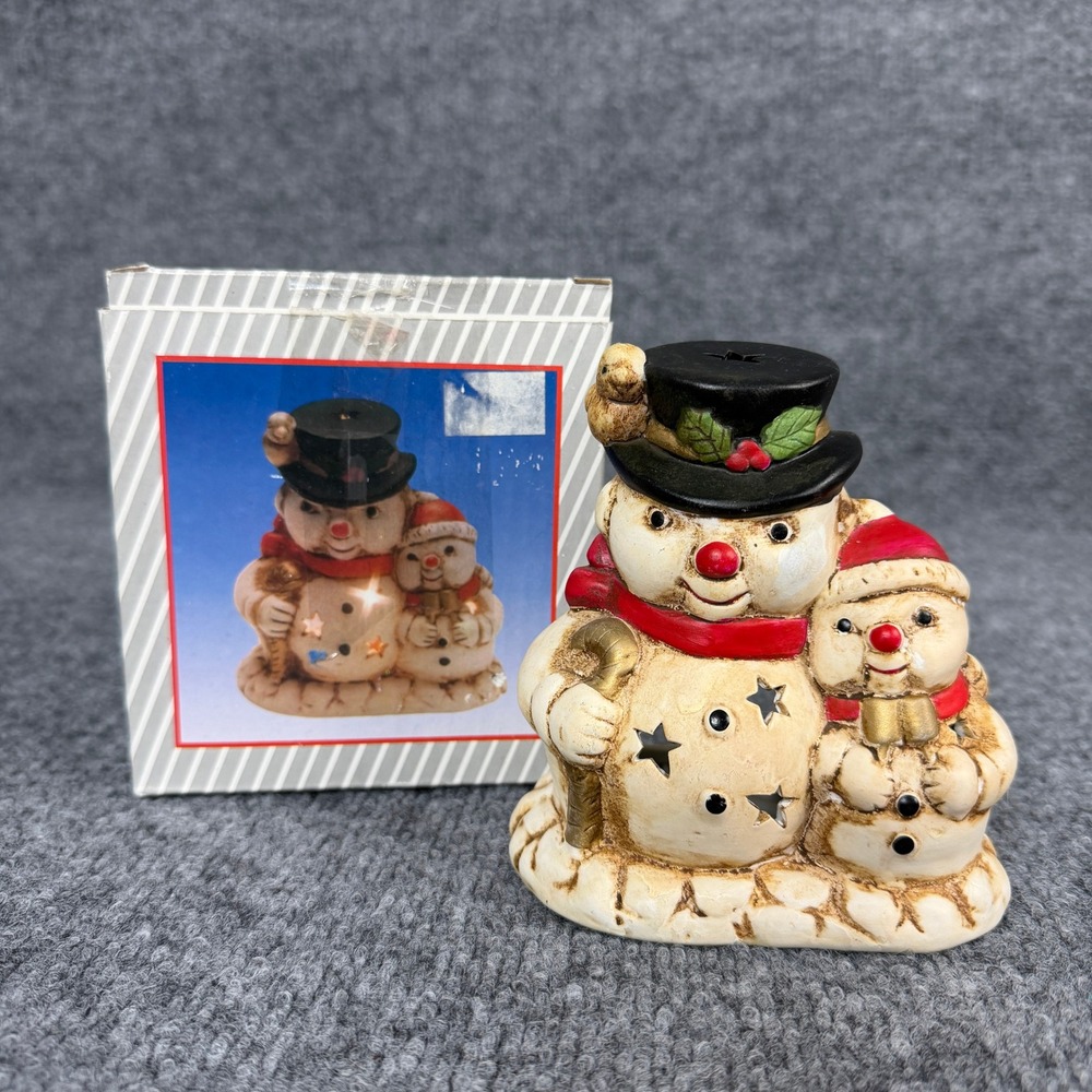 Vintage‎ Snowman Candle Holder Porcelain Winter Tea Light German Christmas Decor